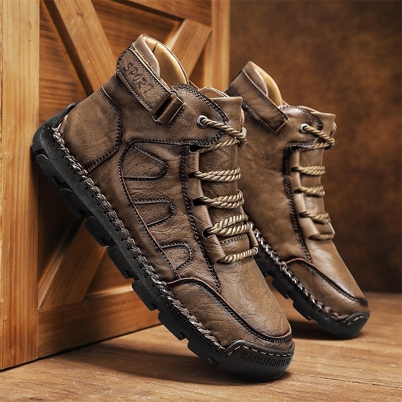 Men's Brown Lace-Up Hiking Boots with Rugged Design – Comfortable and Durable Footwear, Perfect for Outdoor Adventures, Hiking and Everyday Casual Wear2