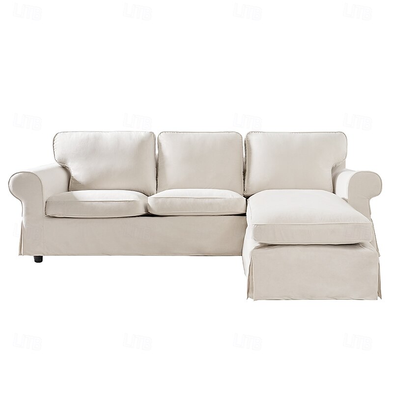 EKTORP 3-Seater Sofa with Chaise Longue Cover, Solid Color Quilted Velvet Slipcover, Durable Non-Slip Protector for Living Room2