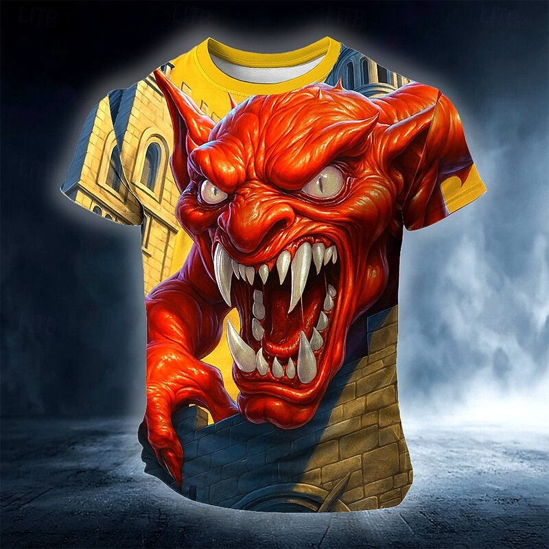Halloween Men's Optical Illusion 3D Devil T Shirt Short Sleeve T shirt 3D Print Crew Neck Shirt Exaggerated Designer Horror Party Street Holiday Yellow Yellow 2 Summer Spring All Seasons Clothing