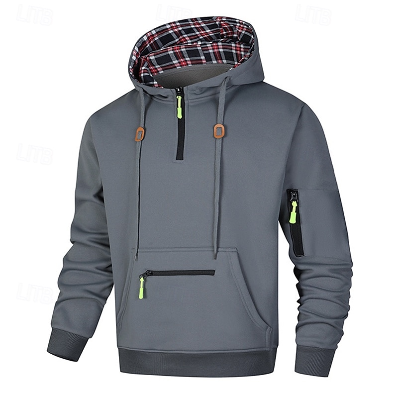Men's Hoodie Quarter Zip Hoodie Tactical Hoodie Wine Red Black Navy Blue Brown Gray Hooded Plain Zipper Sports & Outdoor Casual Daily Streetwear Cool Sportswear Spring &  Fall Clothing Apparel Hoodies