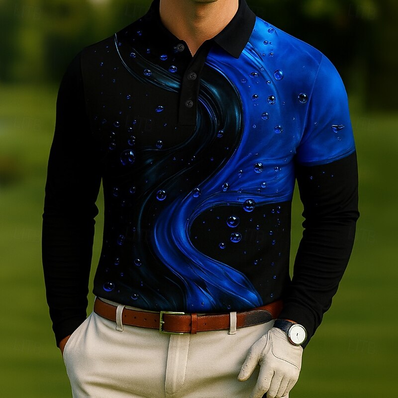 Men's Geometic Golf Polo Long Sleeve Polo Shirts Lapel Casual Outdoor Athleisure Daily Wear 3D Print Buttons Spring Fall Winter White Red Blue2