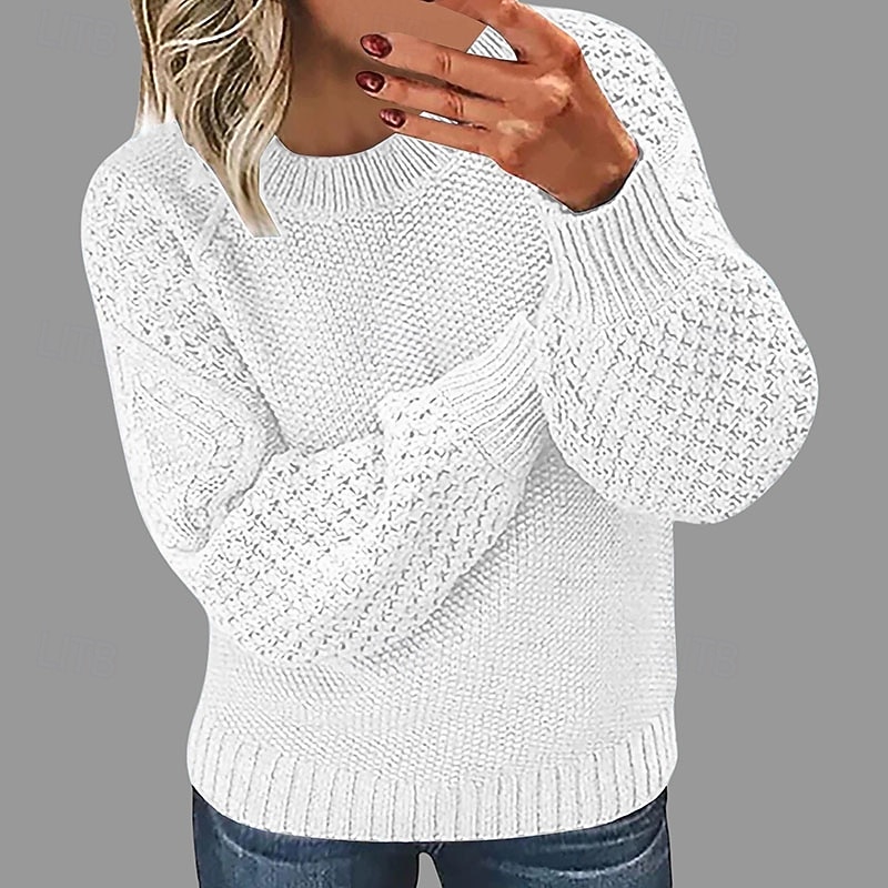 Women's Sweater Pullover Streetwear Casual Floral Crew Neck Knitted Lantern Sleeve Long Sleeve Regular Tops Knit Daily Holiday Going out Black White Fall Winter2