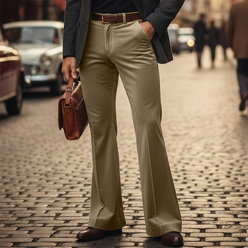 Men's Trousers Dress Pants Bell Bottom Flared Pants Velvet Pants Pocket Plain Comfort Breathable Full Length Formal Outdoor Party Fashion Streetwear Royal Blue Green Inelastic - Main Image