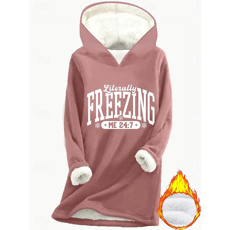Women's Pullover Hoodie Sweatshirt Graphic Letter Warm Casual Sherpa Fleece Long Sleeve Hooded Regular Tops Street Dailywear Casual Print Dark Pink Blue Gray Fall Winter
