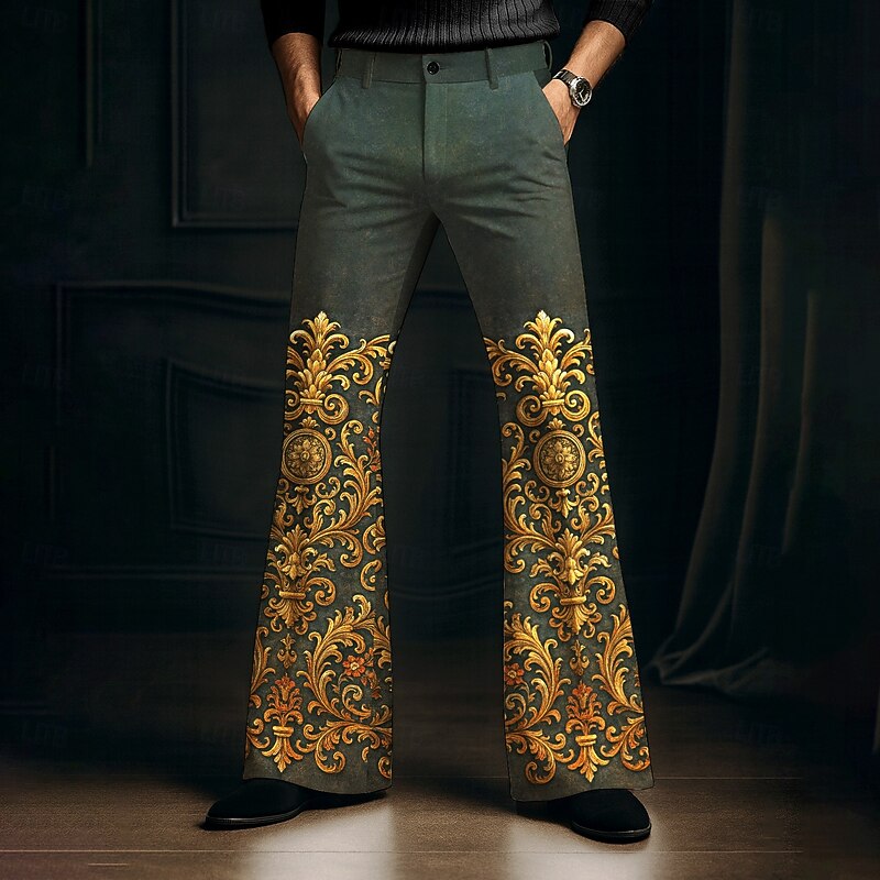 Men's Floral Print Flowers Disco Pants 60s 70s Bell Bottoms Mid Waist Western Vintage Retro Outdoor Party Casual Side Pockets Flared Leg Pants Trousers Spring Fall 3D Print Blue Dark Green Purple2