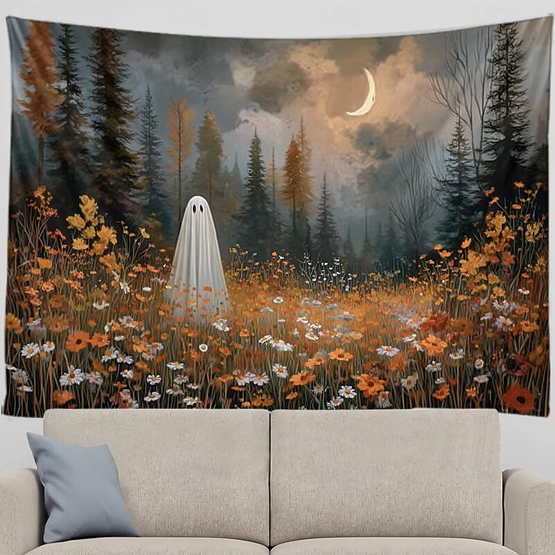 Halloween Black Cat Pumpkin Window Wall Tapestry – Autumn Fall Leaves Bookshelf Gothic Wall Art Backdrop Large Hanging Mural Blanket Curtain for Bedroom Living Room Home Decoration3