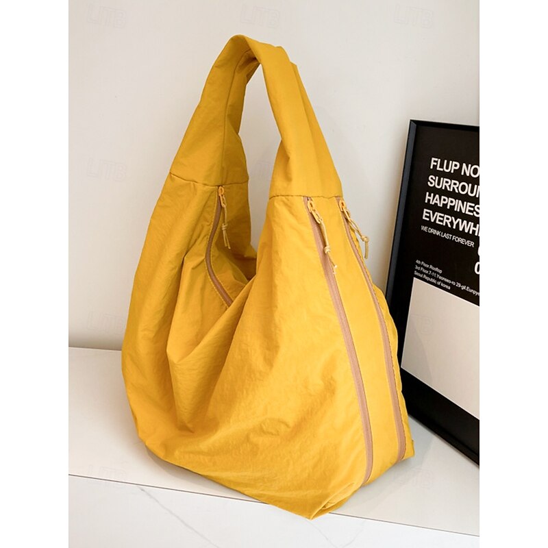 Women's Large Nylon Shoulder Tote Bag with Zipper Pockets, Hobo Bag,Lightweight Casual Travel Shopper Handbag for Work, School and Everyday Use4