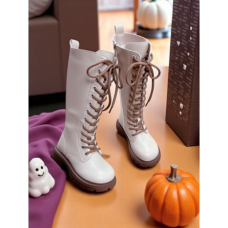 Korean Idol Inspired Pop Star Costume Shoes-Trendy White and Brown Fashion Boots for Girl Casual and Street Style4