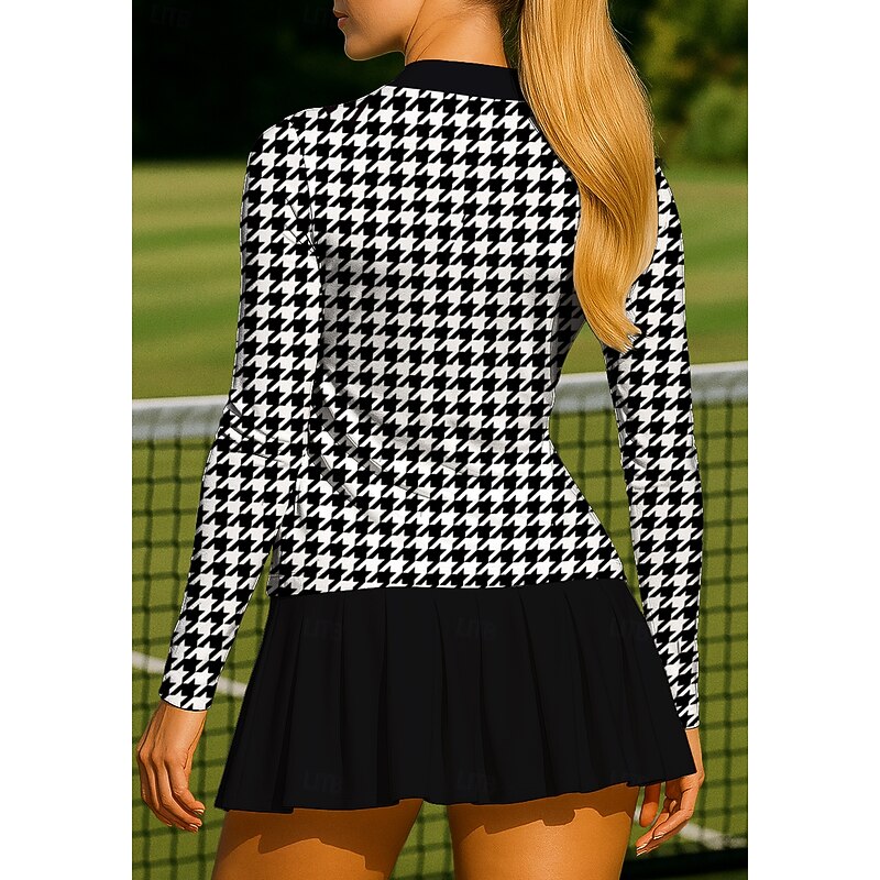 Women's Unisex Geometric Houndstooth Tops Sport Shirt Tennis Shirt Tennis Top Long Sleeve Zipper Floral UPF50+ UV Resistant High Elasticity Moisture Wicking Breathable Volleyball Tennis Golf Round2