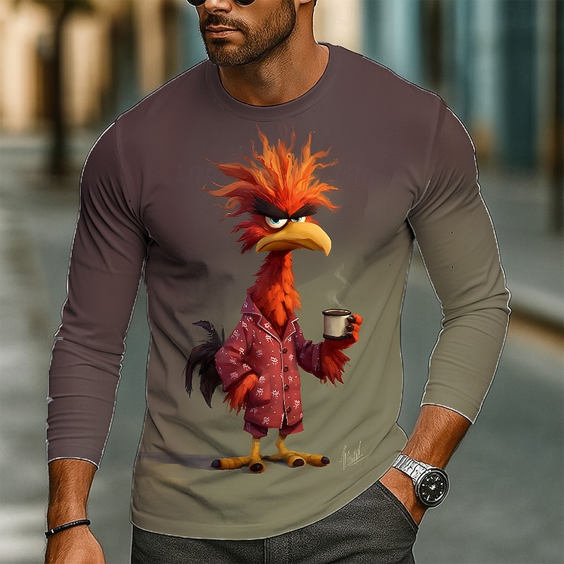 Men's Animal Funny T Shirt Long Sleeve T shirt 3D Print Crew Neck Shirt Fashion Basic Street Casual Daily Deep Purple Light Purple Green Summer Spring Clothing Apparel S M L XL XXL XXXL2
