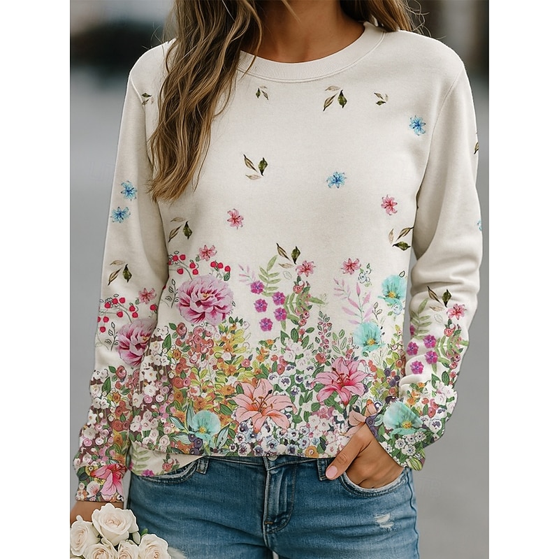 Women's Hoodies Casual Long Sleeve Round Neck Regular Tops White Blue Green Khaki Spring Fall2