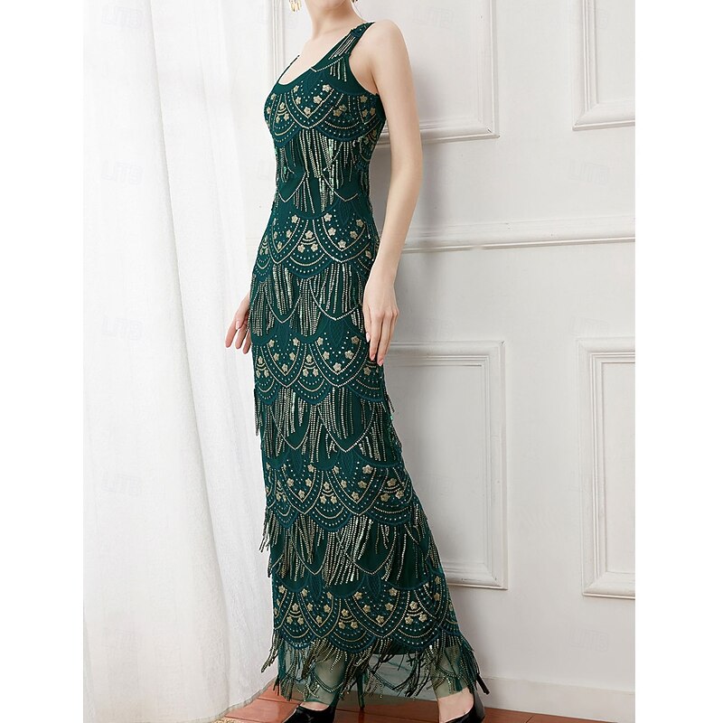 Sheath / Column Mother of the Bride Dress Elegant Vintage Sparkle & Shine Scoop Neck Ankle Length Sequined Sleeveless with Tassel4