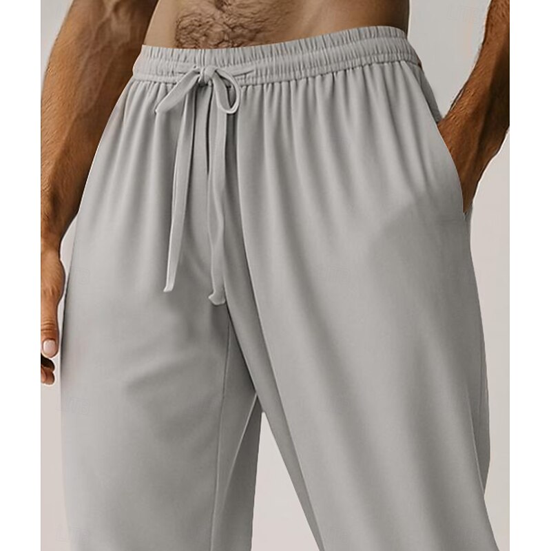 Men's Joggers Trousers Baggy Pants Casual Pants Pocket Elastic Waist Plain Comfort Soft Full Length Outdoor Home Casual Vacation Classic Style Loose Fit Black White Micro-elastic2