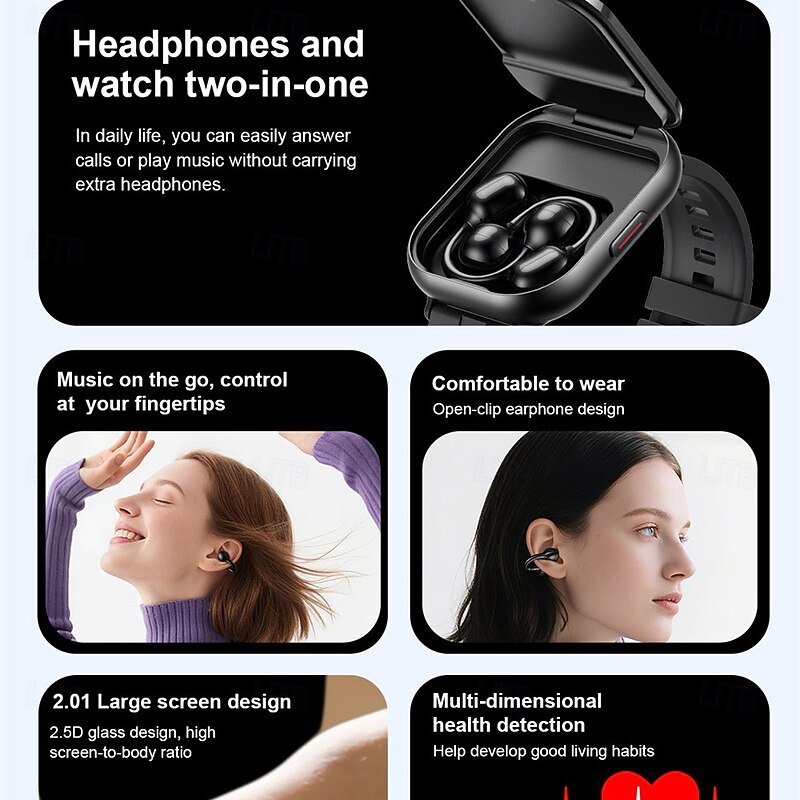 TWSD12 Smart Watch 2.01 inch Smartwatch Fitness Running Watch Bluetooth Temperature Monitoring Activity Tracker Sedentary Reminder Compatible with Android iOS Women Men Long Standby Hands-Free Calls3