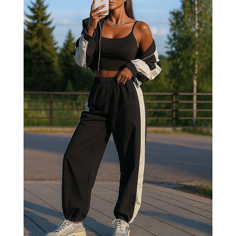 Women's 2 Piece Tracksuit Sweatsuit Sets Sportswear Zip Up Color Block Clothing Suit Fall Black Vocation Outdoor Travel Lightweight Fashion Long Sleeve Sport Activewear Micro-elastic Regular Fit3