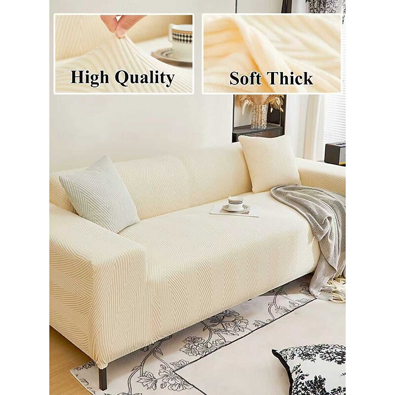 Jacquard Velvet Herringbone Couch Cover for Pets, Pet-Friendly Sofa Slipcover, Luxury Decorative Non-Slip Sofa Protector Anti-Cat Scratch for All Seasons Living Room Bedroom