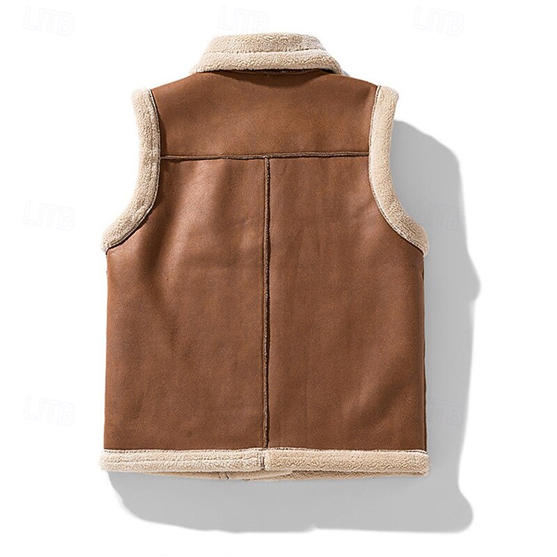 Men's Vest Gilet Outdoor Daily Fashion Casual Fall Winter Pocket 90% Cotton Warm Plain Zipper Lapel Regular Fit Dark Brown Black Gray Vest2