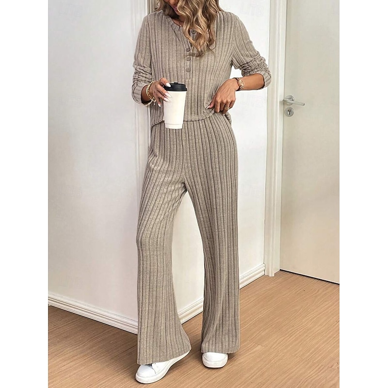 Women's Fashion Streetwear Pants Sets Bolero Top Long Sleeve Crew Neck Solid Color Outdoor Work Casual Beige Fall Regular Fit2