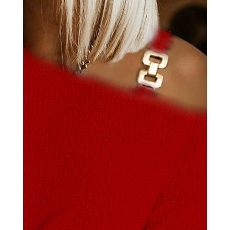 Women's Sweater Casual Soft Pure Color Ribbed Crew Neck V Neck Knitted Cold Shoulder Long Sleeve Regular Tops Knit Outdoor Daily Weekend Red Fall Winter2