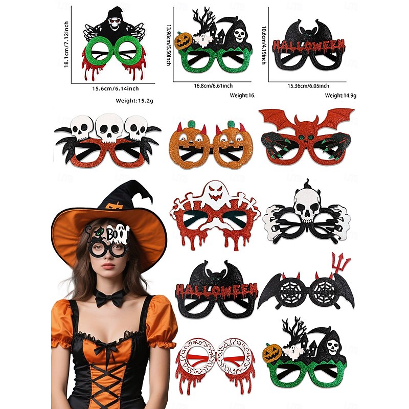 Women's Halloween Party Glasses Headwear - Fun Costume Hair Accessories with Pumpkin, Skull and Bat Designs for Dress-Up and Cosplay3