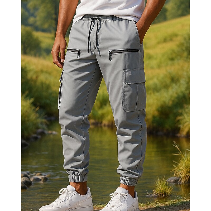 Men's Cargo Pants Hiking Pants Trousers Softshell Pants Outdoor Regular Fit Breathable Bottoms Pocket Elastic Waist Black Army Green Camping / Hiking Running S M L XL XXL