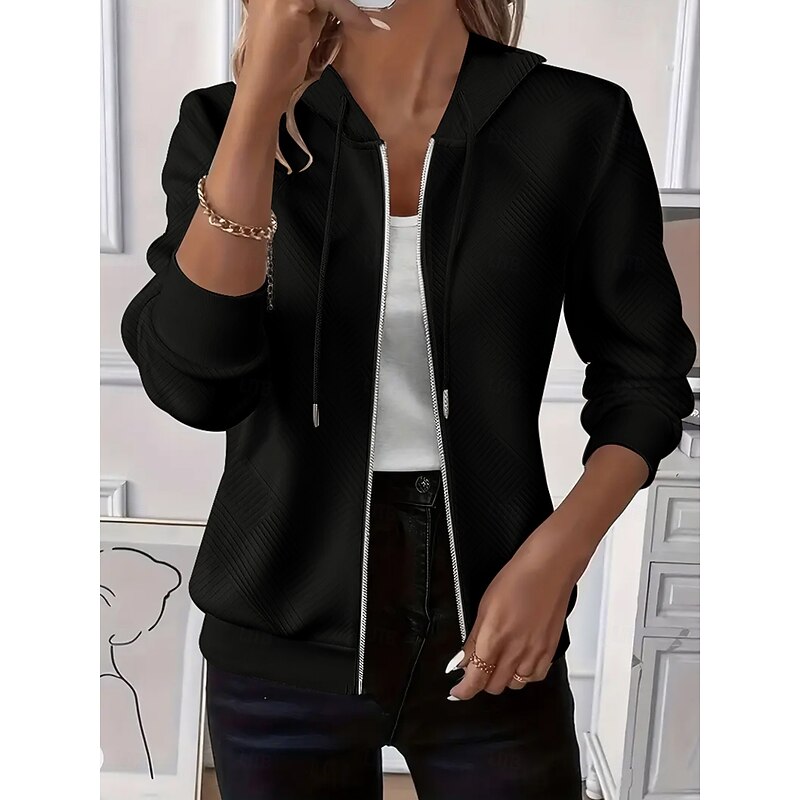 Women's Pullover Plain Elegant Casual Long Sleeve Hooded Regular Tops Holiday Zipper Black White Pink Blue Orange Spring Fall Winter4