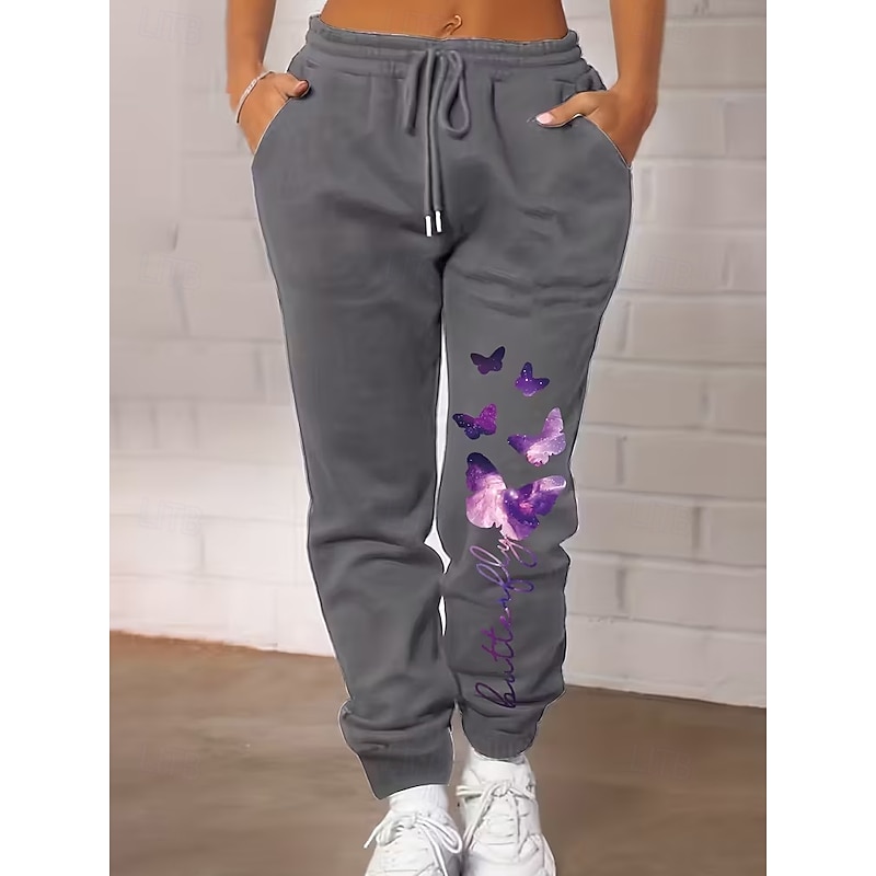 Women's Sunday Shorts Casual Daily Casual Casual / Sporty Full Length High Waist Butterfly Drawstring Pocket Fleece Thermal Warm Windproof Comfy Micro-elastic Home Daily Holiday Dark Gray Combo Black2