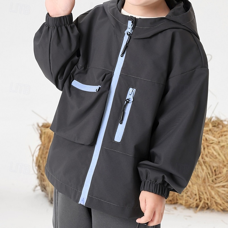 Kids Boys' Hiking Jacket Outdoor Jacket Outerwear Solid Color Long Sleeve Zipper Pocket Comfort Waterproof Windproof Coat Outdoor Fashion Daily Blue Black Pink Spring Fall 4 years+2