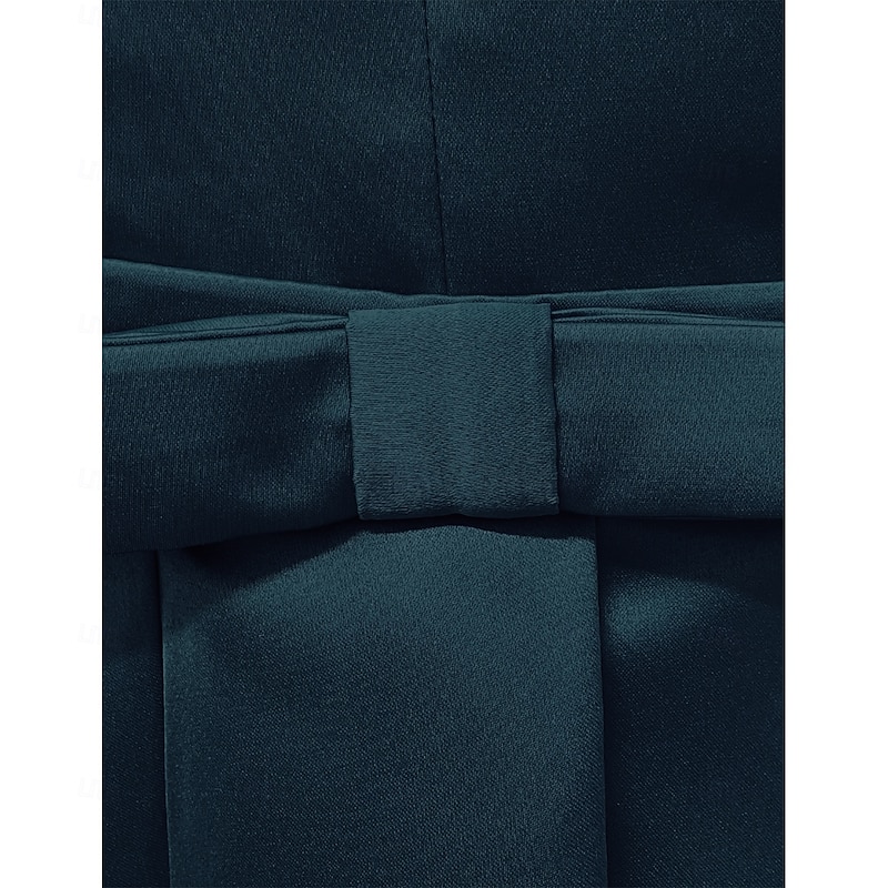 A-Line Evening Gown Elegant Dress Formal Wedding Guest Floor Length 3/4 Length Sleeve V Neck Satin with Bow(s)4