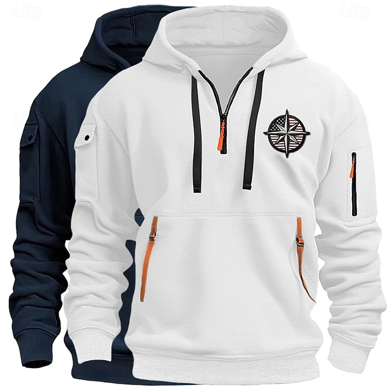 Men's Hoodie Quarter Zip Hoodie Fleece Hoodie Tactical Hoodie White+Khaki Navy Blue+White Dark Gray+Light Gray Navy Blue+Light Gray White+Light Gray Hooded Plain Zipper Sports & Outdoor Casual Daily4