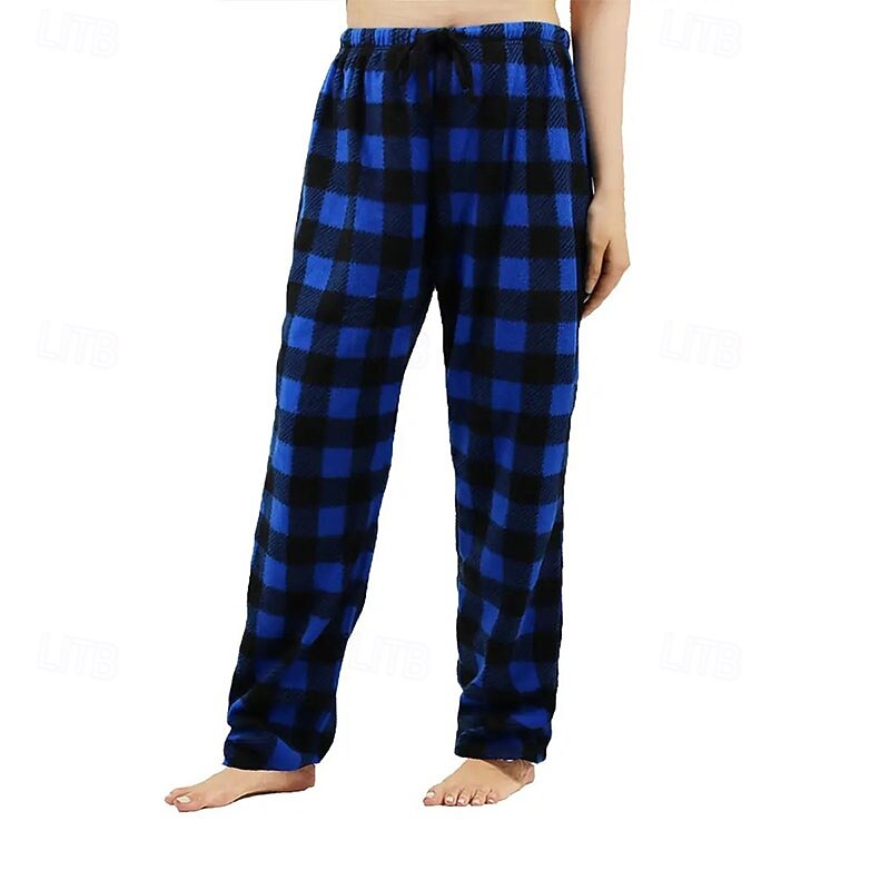 Women's Pajamas Casual Full Length Medium Waist Grid / Plaid Elastic Waist Thermal Warm Comfortable Micro-elastic Home Pink Red Blue Grey Fall Winter Regular Fit