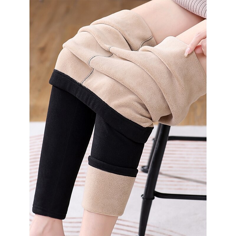Women's Fleece Pants Leggings Fashion Streetwear Basic Ankle-Length High Waist Plain High Cut Comfy Soft Comfortable Stretchy Home Daily Black Fuchsia Camel Purple Spring Fall Winter Slim Fit4