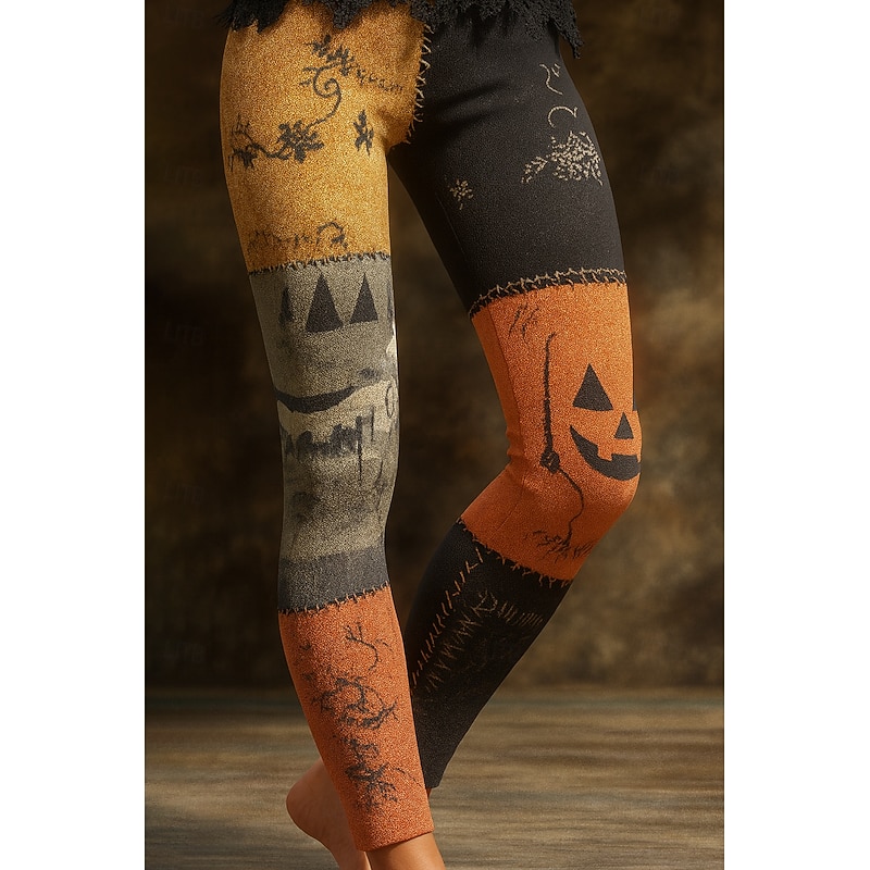 Halloween Women's Leggings Vacation Vintage Ethnic Style Full Length High Waist Graphic Smile Face Drawstring Patchwork 3D Print Quick Dry Breathability Soft Stretchy Outdoor Home Causal Pink Blue Pur
