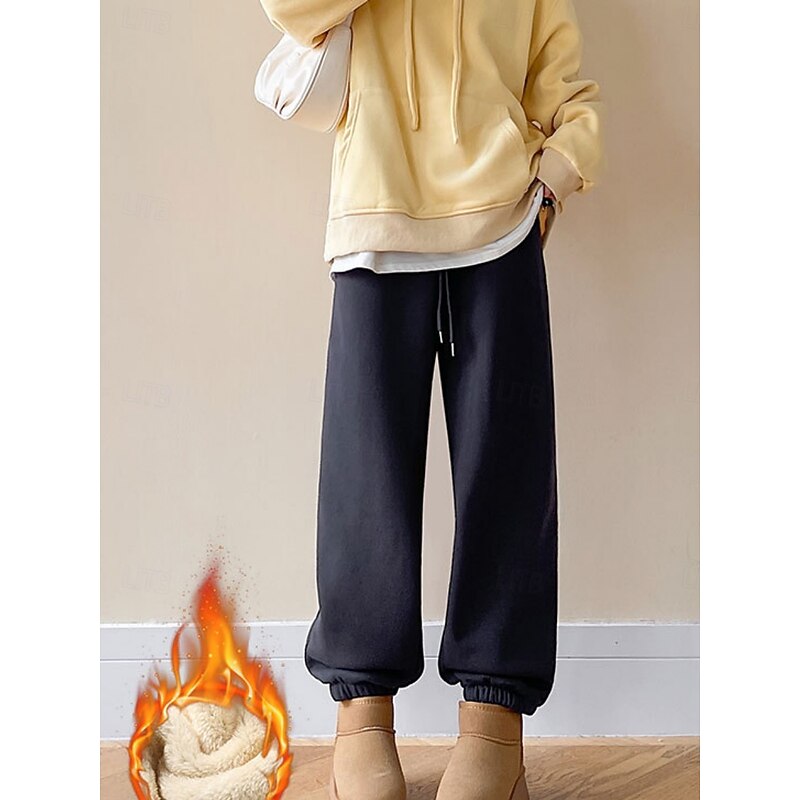 Women's Sweatpants Fleece Pants Chinos Vintage Fashion Streetwear Full Length High Waist Plain Pocket Elastic Waistband Comfy Soft Comfortable Stretchy Outdoor Street Light Gray Dark-Gray Black Gray4