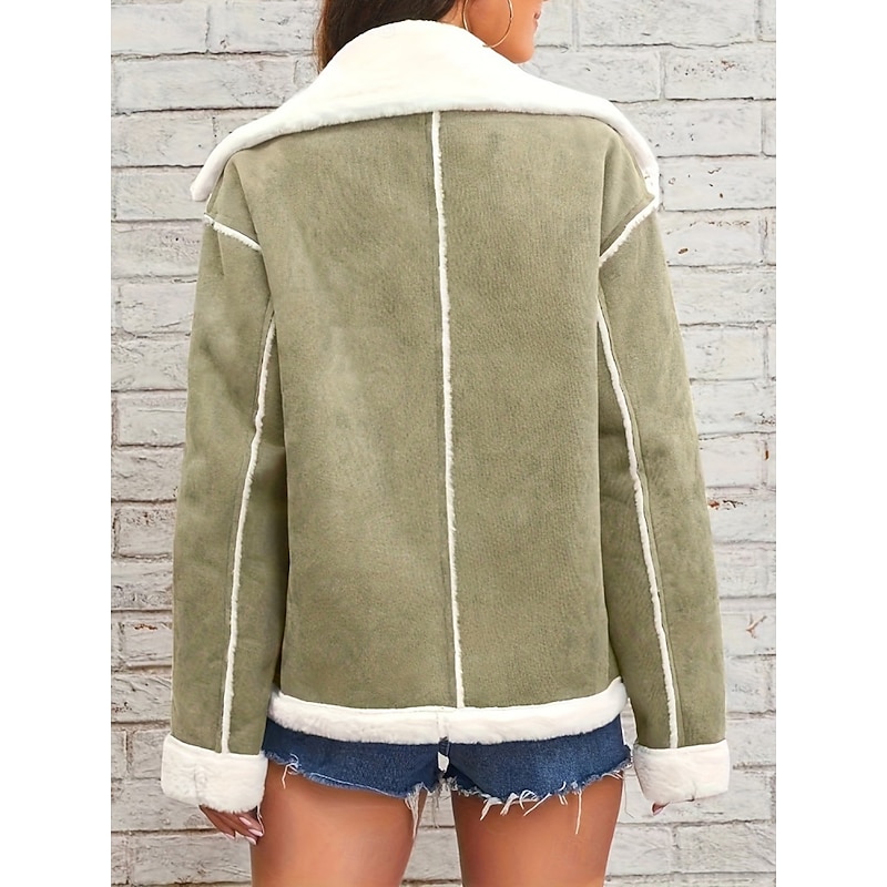 Women's Winter Coat Sherpa Jacket Comfortable Breathable Zipper Pocket Modern Casual Plain Vacation Street Casual Daily Wear Single Breasted Regular Turndown Regular Fit Long Sleeve Outerwear Yellow2