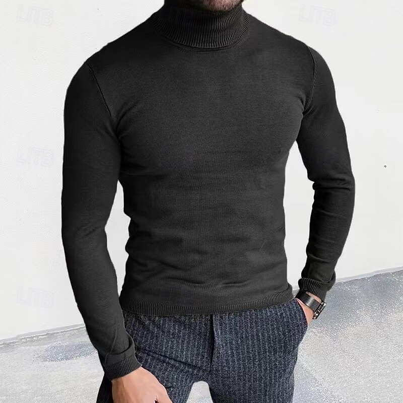 Men's Sweater Pullover Sweater Jumper Ribbed Knit Regular Tops Knitted Slim Fit Plain Turtleneck Knitwear Contemporary Casual Daily Wear Clothing Apparel Fall Winter Black White L XL 2XL3