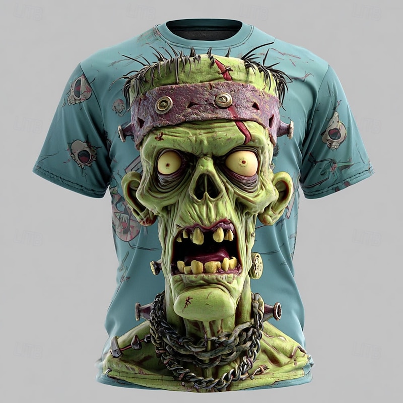 Halloween Men's Optical Illusion Zombies 3D T Shirt Short Sleeve T shirt 3D Print Crew Neck Shirt Exaggerated Designer Horror Party Street Club Green 1# Green 2# Summer Spring All Seasons Clothing2