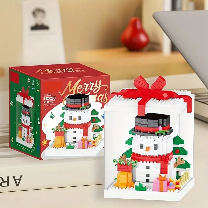Christmas Tree Building Block Gift Box Ornament with Presents, Mini Snowman, and Festive Decorations, Clear Display Case, Perfect Xmas Tabletop Décor and Gift Idea4