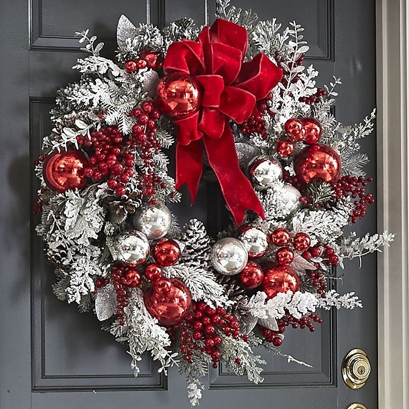 35/40/45cm Christmas Velvet Wreath Flocking Flower Garland Artificial Christmas Wreath Door Hanging Decor Ideal for Front Door, Mantle, and Seasonal Celebrations