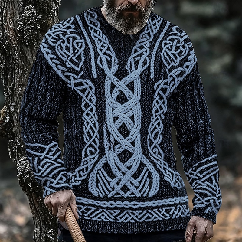 Men's Graphic Viking Pullover Sweater Jumper Knitwear Crewneck Retro Vintage Casual Vacation Street Daily 3D Print Knitting Keep Warm Long Sleeve Spring Fall Winter White Blue Brown2
