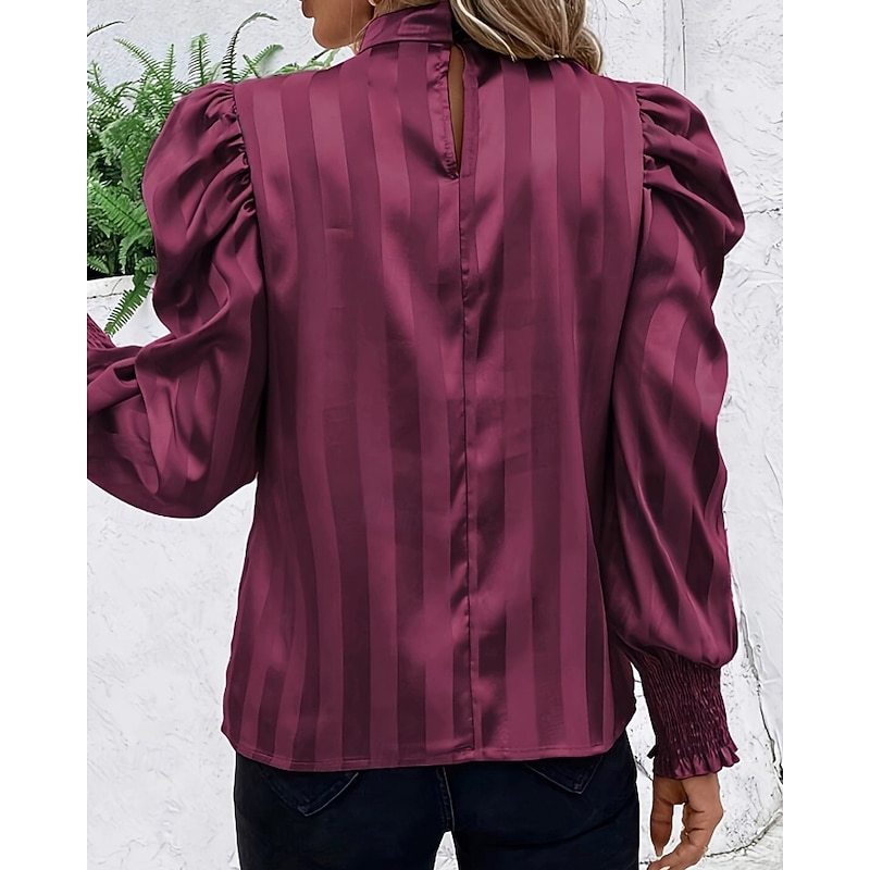 Women's Shirt Blouse Plain Elegant Stylish Long Sleeve Shirt Collar Regular Tops Holiday Going out Ruched Wine Fall Winter4