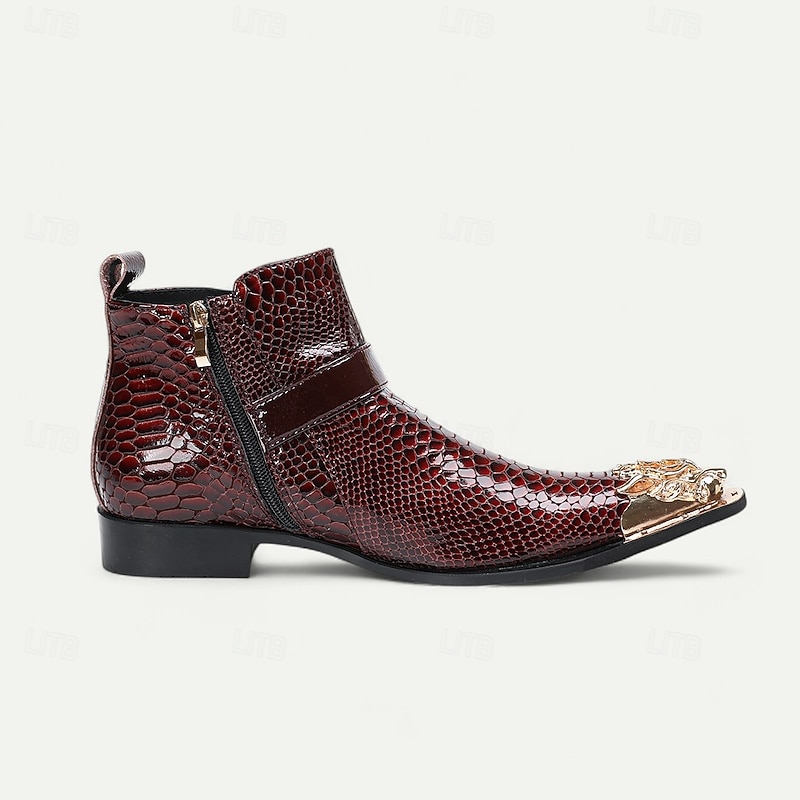Men's Genuine Leather Ankle Boots with Snake Print and Buckle Straps – Gothic Punk Style Footwear for Parties, Stage Performances and Cosplay4