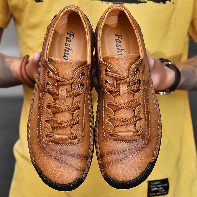 Men's Brown Lace-Up Casual Shoes with Stitched Detailing, Comfortable Design for Daily Wear, Outdoor Adventures and Weekend Getaways2