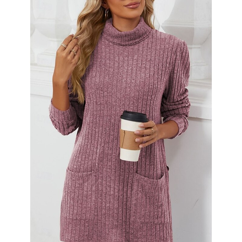 Women's Blouse Solid Color Stylish Casual Long Sleeve High Neck Long Tops Daily Pocket Black Red Blue Khaki Gray Spring Fall Winter2