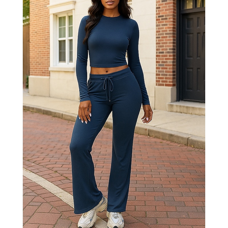 Women's Pullover Sweatsuit Sets 2 Piece Tracksuit Lounge Outfits  Drawstring Solid Colored Clothing Suit Fall Light Pink Pink Hiking Vocation Outdoor Lightweight Long Sleeve Sport Activewear