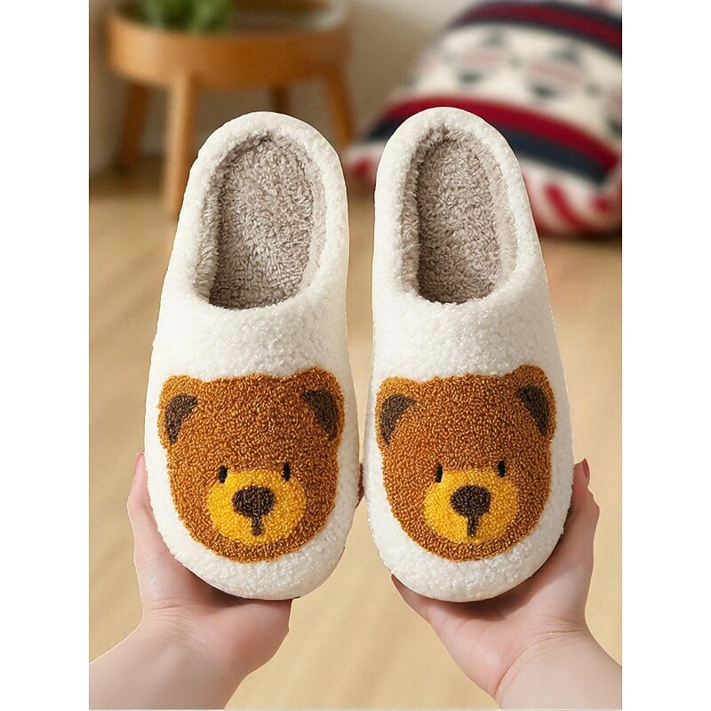 Women's Fuzzy Bear Slippers Warm Plush Indoor Shoes Cute Cartoon Style for Winter Home Wear3