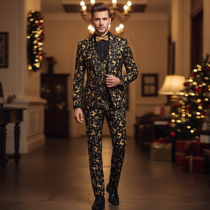 Christmas Party Suit Three Piece Suit Blazer Men's Funny Reindeer Pattern Fancy Dress Adults Christmas New Year Party Trousers waistcoat Suit