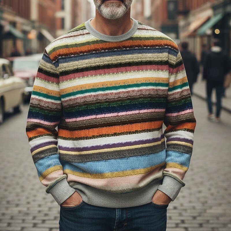 Men's Horizontal Stripes Sweatshirt Sweatshirts Long Sleeve Sweatshirt Crewneck Vintage Retro Print Holiday Going out Festival Print Fall Winter