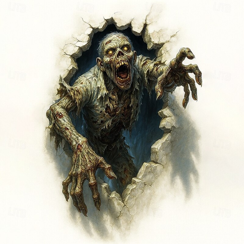 Halloween Men's Zombies 3D T Shirt Long Sleeve T shirt 3D Print Crew Neck Shirt Fashion Exaggerated Street Casual Daily White Summer Spring Fall Clothing Apparel S M L XL XXL XXXL2