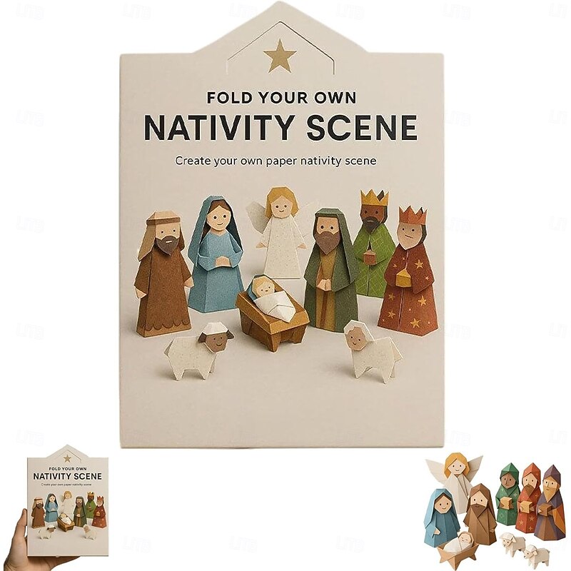 DIY Paper Nativity Scene, Christmas Origami Set with Jesus Angel & Animal, Easy to Fold, Creative & Educational, Origami Kit for Beginners Perfect for Christmas Decorations, Family Activities